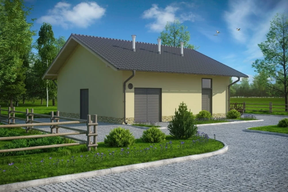 Projekt stajni tech. LZG-78 tech., parterowy, niepodpiwniczony, bez poddasza - kolorystyka wersja 2