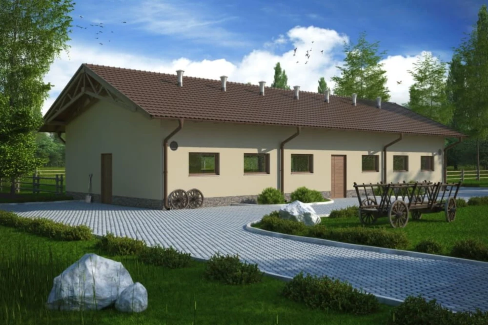 Projekt chlewni tech. ZG-69 tech., parterowy niepodpiwniczony, bez poddasza - kolorystyka wersja 4