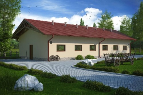 Projekt tuczarni tech. ZG-70 tech., parterowy, niepodpiwniczony, bez poddasza - kolorystyka wersja 2
