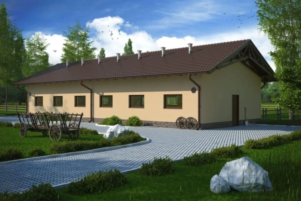 Projekt tuczarni tech. LZG-70 tech., parterowy, niepodpiwniczony, bez poddasza - kolorystyka wersja 3