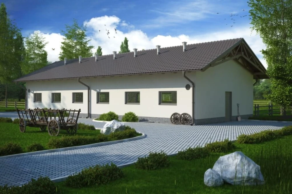 Projekt tuczarni tech. LZG-70 tech., parterowy, niepodpiwniczony, bez poddasza - kolorystyka wersja 4