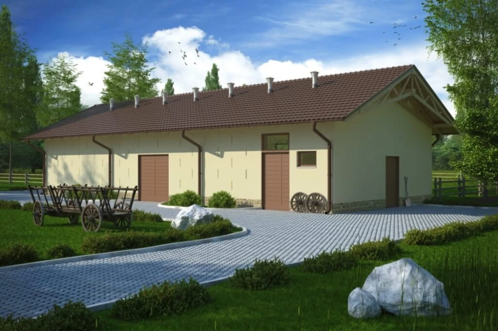 Projekt stajni tech. LZG-72 tech., parterowy, niepodpiwniczony - kolorystyka wersja 4