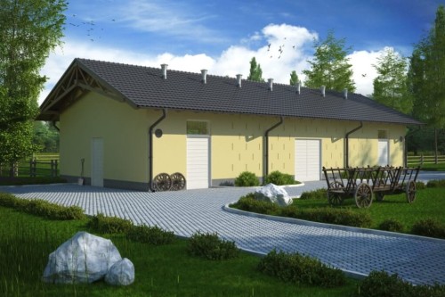 Projekt stajni tech. ZG-73 tech., parterowy, niepodpiwniczony, bez poddasza - kolorystyka wersja 2