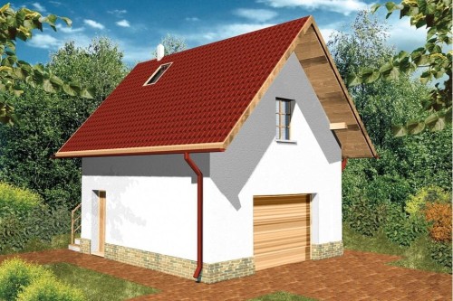 Projekt garażu jednostanowiskowego tech. ZG-48 tech.,  parterowy z poddaszem użytkowym, bez podpiwniczenia - kolorystyka wersja 2