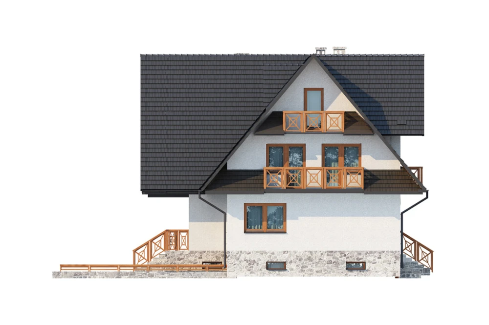 Projekt domu Zakopane DM-6551, piętrowy z poddaszem mieszkalnym, podpiwniczony, z garażem - elewacja prawa