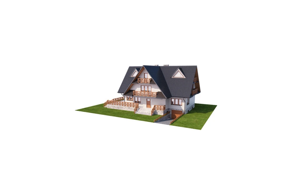 Projekt domu Zakopane DM-6551, piętrowy z poddaszem mieszkalnym, podpiwniczony, z garażem - model