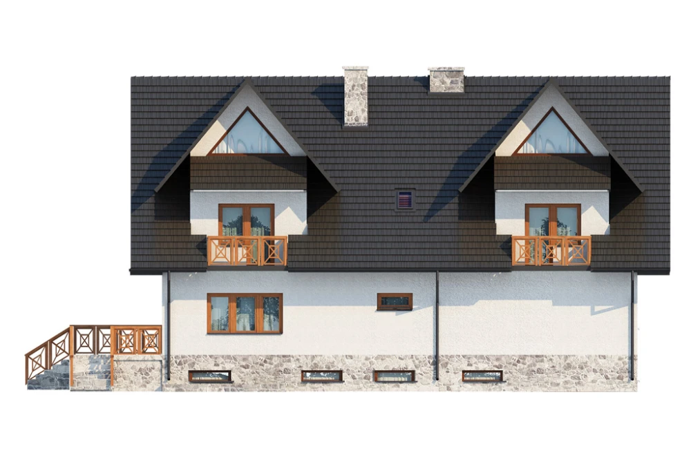 Projekt domu Zakopane 2 L-6551, piętrowy z poddaszem mieszkalnym, podpiwniczony, z garażem - elewacja ogrodowa