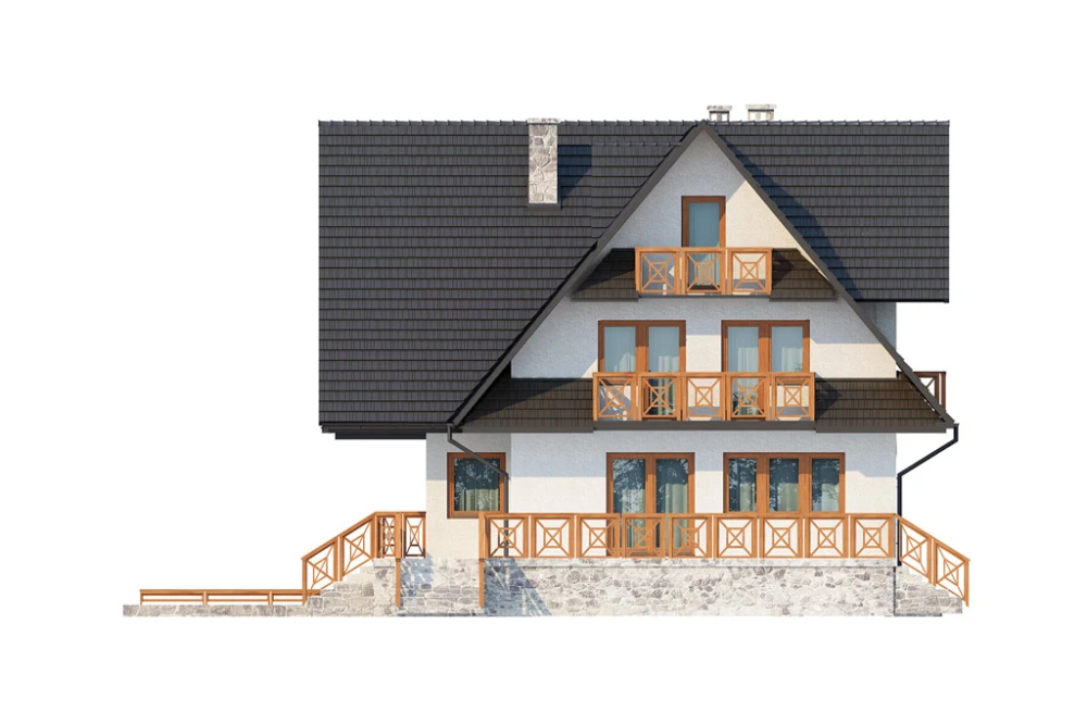 Projekt domu Zakopane 2 L-6551, piętrowy z poddaszem mieszkalnym, podpiwniczony, z garażem - elewacja prawa