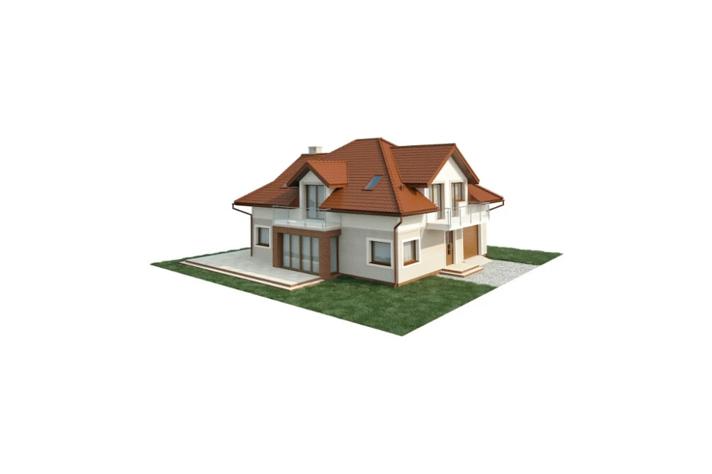 Projekt domu Lilaków 2 L-6553, parterowy z poddaszem użytkowym, niepodpiwniczony z garażem jednostanowiskowym - model