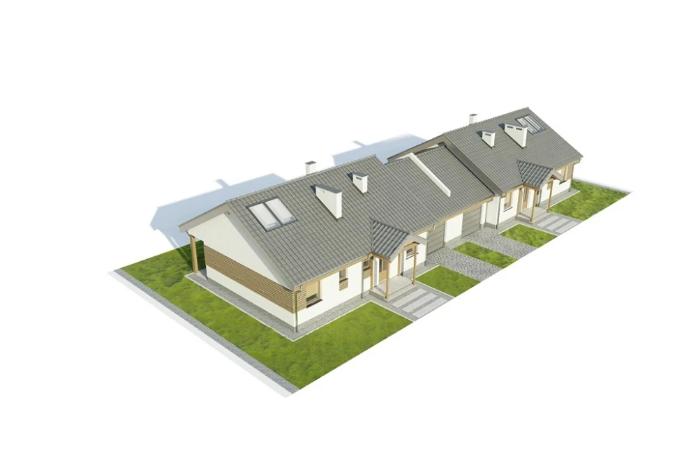 Projekt domu Arcus DM-6721,  bliźniak, parterowy, z garażem jednostanowiskowym, niepodpiwniczony - model