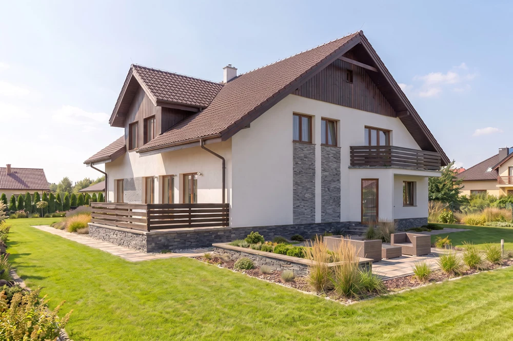 Projekt domu Ciepielów DM-6194, parterowy z poddaszem mieszkalnym, częściowo podpiwniczony - wizualizacja elewacji lewej