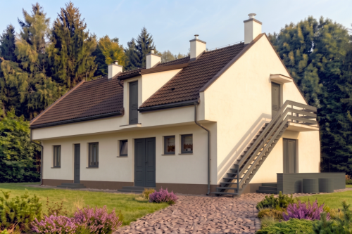 Projekt obory ZG-19, parterowy, częściowo podpiwniczony, ze strychem - wizualizacja elewacji prawej
