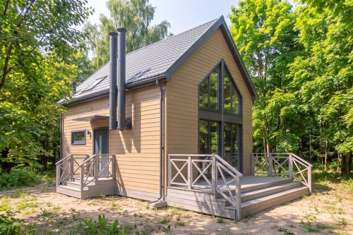 Projekt domu Magus 2 tech. L-6919 tech., budynek rekreacji indywidualnej, parterowy z poddaszem użytkowym (antresola), niepodpiwniczony - wizualizacja elewacji frontowej