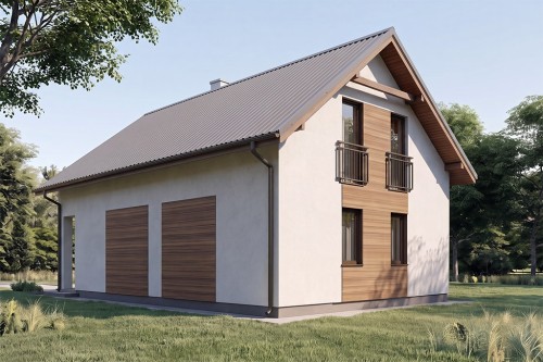 Projekt domu Bieżanowiec B L-6285 B, jednorodzinny, podpiwniczony, z poddaszem użytkowym - wizualizacja elewacji ogrodowej