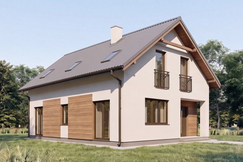 Projekt domu Bieżanowiec B tech. L-6285 B tech., jednorodzinny, podpiwniczony, z poddaszem użytkowym - wizualizacja elewacji frontowej