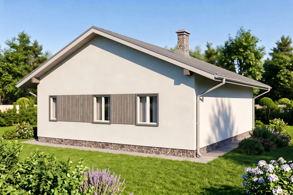 Projekt domu Bzowo DM-6101, parterowy, bez podpiwniczenia - wizualizacja elewacji prawej
