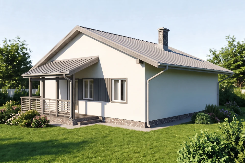 Projekt domu Skolin L-6101, parterowy, bez podpiwniczenia - wizualizacja elewacji ogrodowej