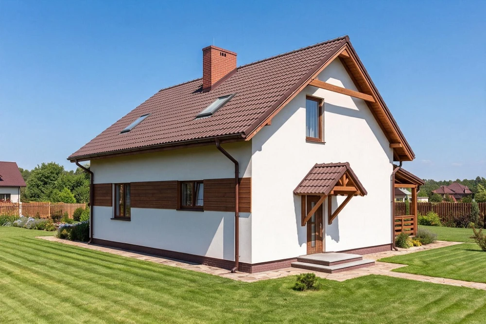 Projekt domu Żerkowice 2 L-6500, parterowy z poddaszem, bez garażu, niepodpiwniczony z werandą - wizualizacja elewacji lewej