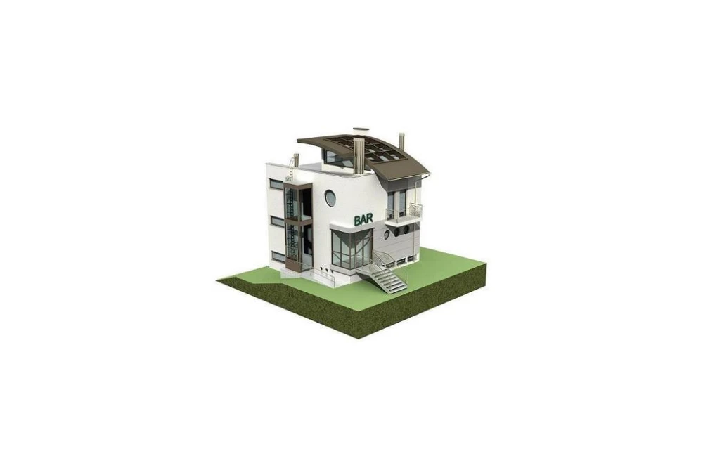Projekt baru K-02, budynek piętrowy, podpiwniczony - model