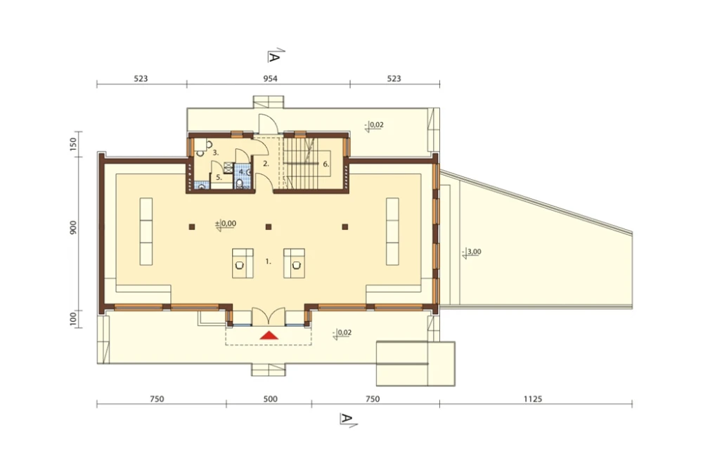 Projekt sklepu K-06 B, parterowy z poddaszem nieużytkowym do adaptacji, podpiwniczony, z garażem - rzut parteru