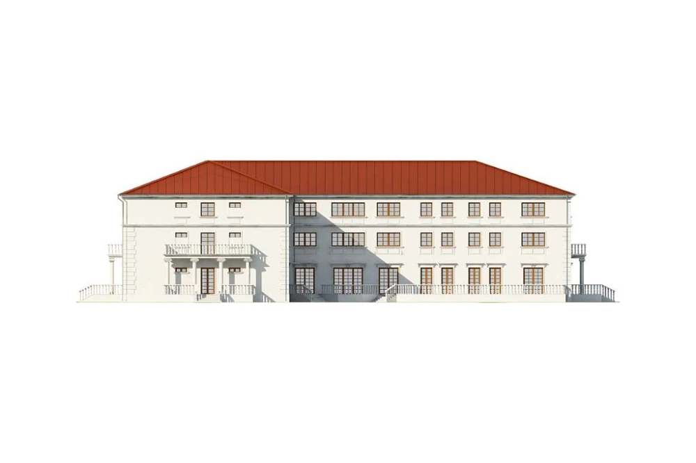 Projekt domu opieki dla osób starszych K-101, budynek piętrowy, z podpiwniczeniem - elewacja ogrodowa