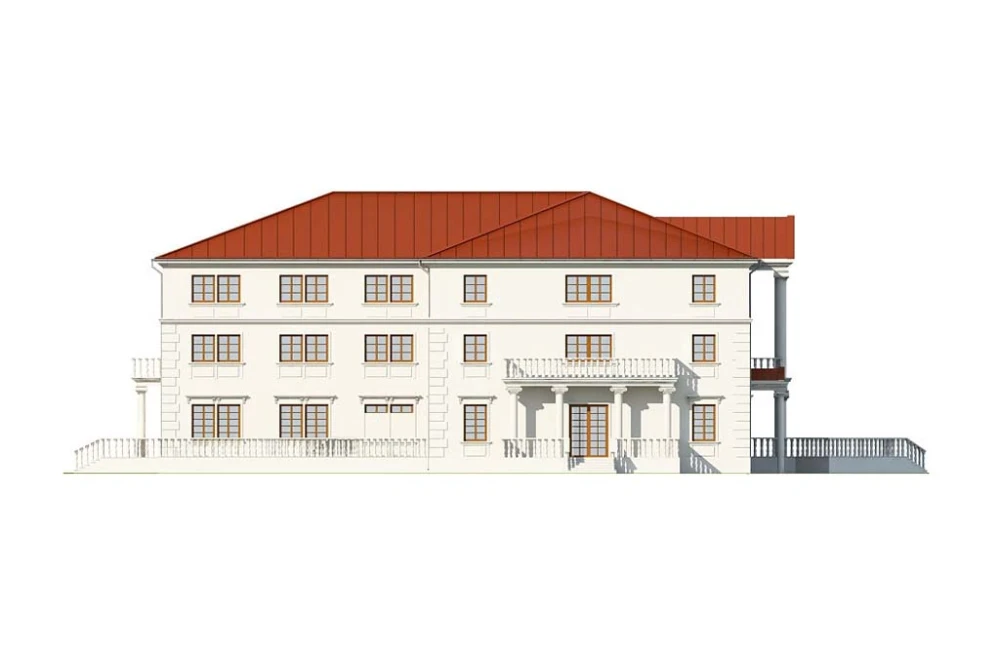 Projekt domu opieki dla osób starszych K-101, budynek piętrowy, z podpiwniczeniem - elewacja lewa