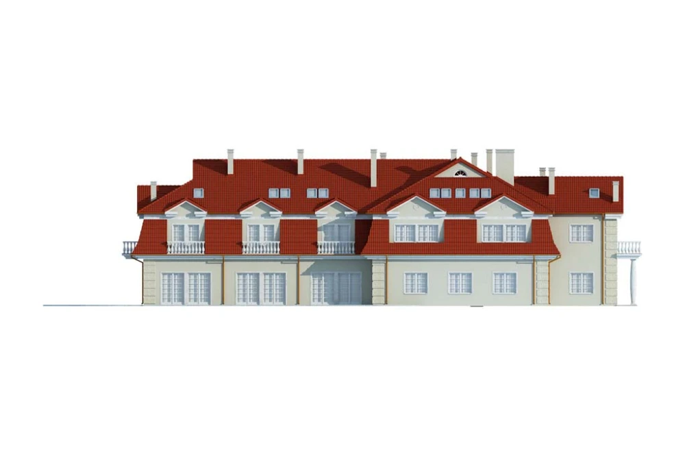 Projekt hotelu K-12, budynek piętrowy z poddaszem użytkowym, częściowo podpiwniczony - elewacja lewa