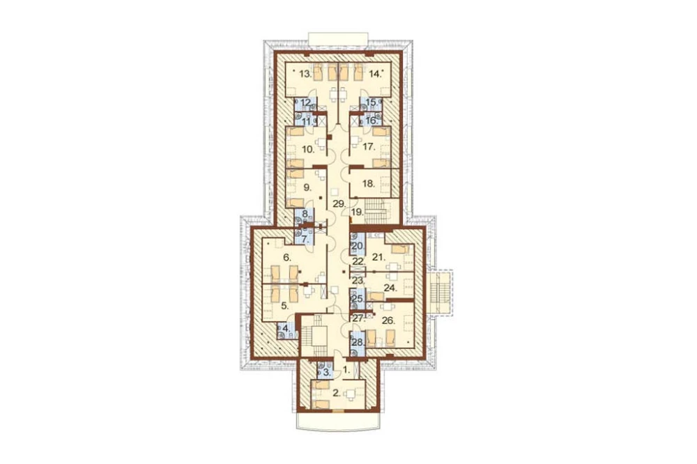 Projekt hotelu K-12, budynek piętrowy z poddaszem użytkowym, częściowo podpiwniczony - rzut poddasza