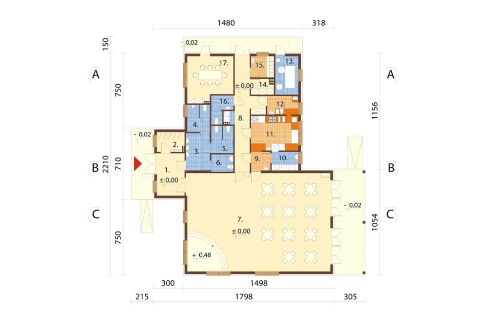 Projekt restauracji LK-01 D, parterowy, niepodpiwniczony, bez garażu - rzut parteru