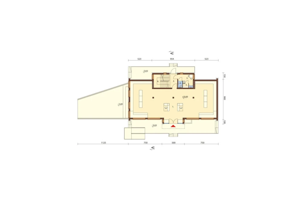 Projekt sklepu LK-06 B, parterowy z poddaszem nieużytkowym do adaptacji, podpiwniczony, z garażem - rzut parteru