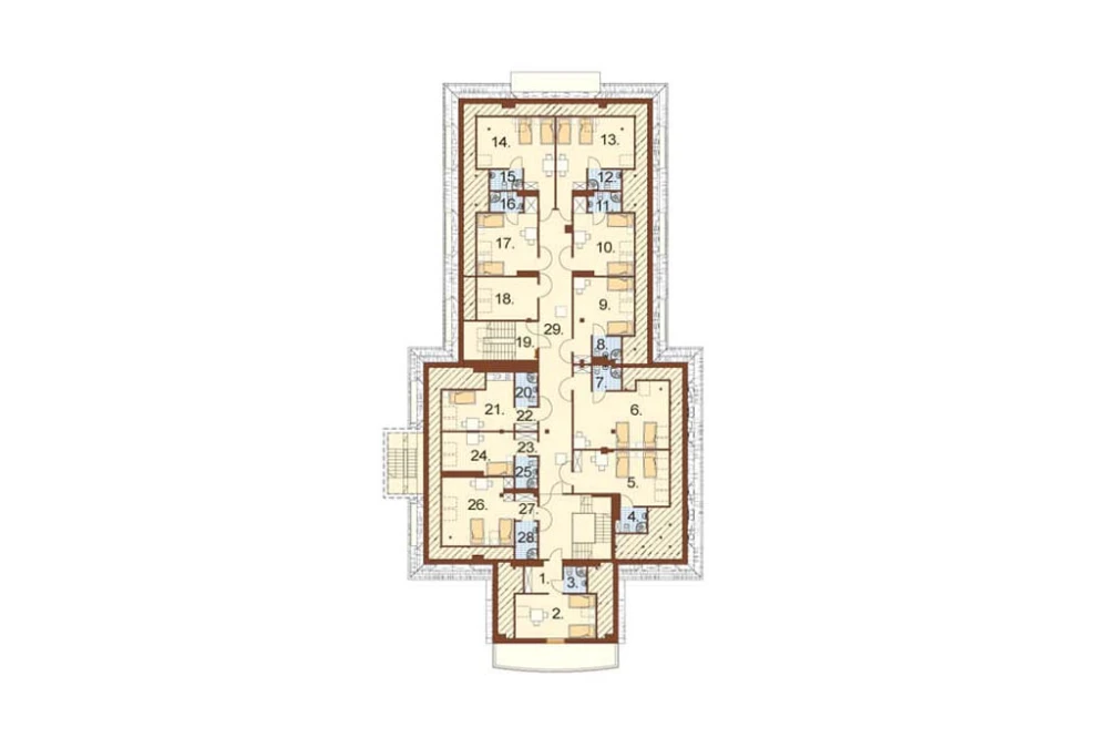 Projekt hotelu LK-12, budynek piętrowy z poddaszem użytkowym, częściowo podpiwniczony - rzut poddasza