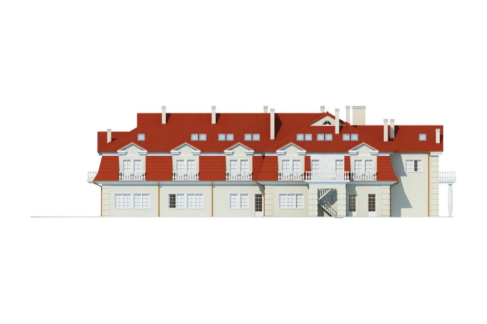 Projekt hotelu LK-12, budynek piętrowy z poddaszem użytkowym, częściowo podpiwniczony - elewacja lewa