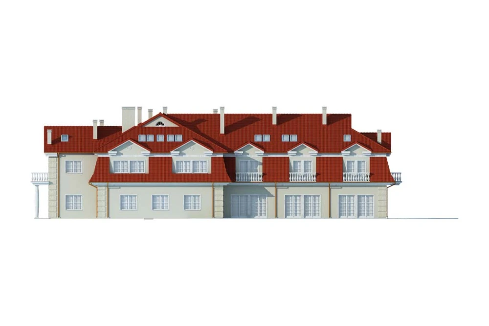 Projekt hotelu LK-12, budynek piętrowy z poddaszem użytkowym, częściowo podpiwniczony - elewacja prawa