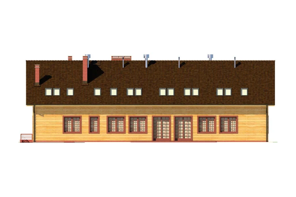 Projekt restauracji K-18, budynek parterowy z poddaszem użytkowym, częściowo podpiwniczony - elewacja ogrodowa