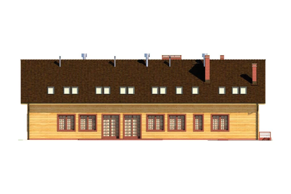 Projekt restauracji LK-18, budynek parterowy z poddaszem użytkowym, częściowo podpiwniczony - elewacja ogrodowa