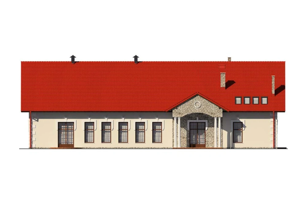Projekt restauracji K-24 B, parterowy z antresolą, niepodpiwniczony, bez garażu - elewacja frontowa