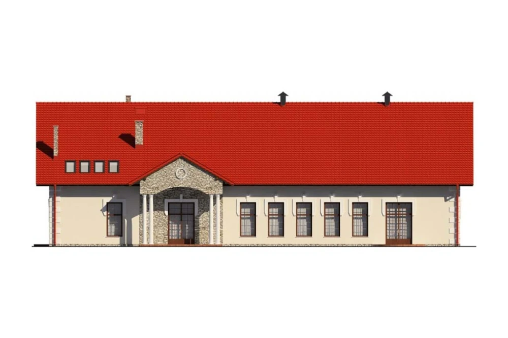 Projekt restauracji LK-24 B, parterowy z antresolą, niepodpiwniczony, bez garażu - elewacja frontowa