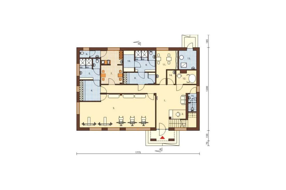 Projekt centrum odnowy K-27, parterowy z poddaszem użytkowym, niepodpiwniczony, bez garażu - rzut parteru