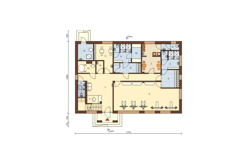 Projekt centrum odnowy LK-27, parterowy z poddaszem użytkowym, niepodpiwniczony, bez garażu - rzut parteru
