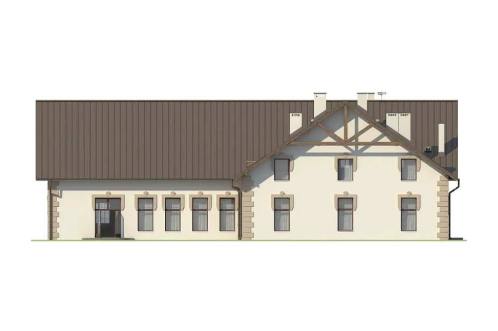 Projekt domu weselnego, restauracji z motelem LK-37, parterowy z poddaszem użytkowym, bez podpiwniczenia, bez garażu - elewacja frontowa