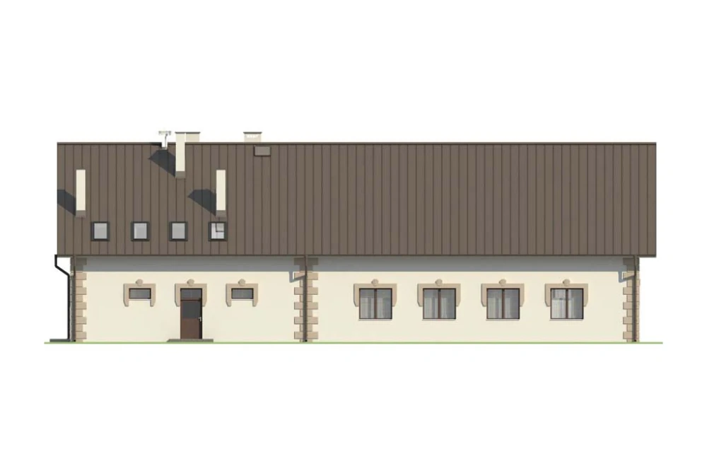 Projekt domu weselnego, restauracji z motelem LK-37, parterowy z poddaszem użytkowym, bez podpiwniczenia, bez garażu - elewacja ogrodowa