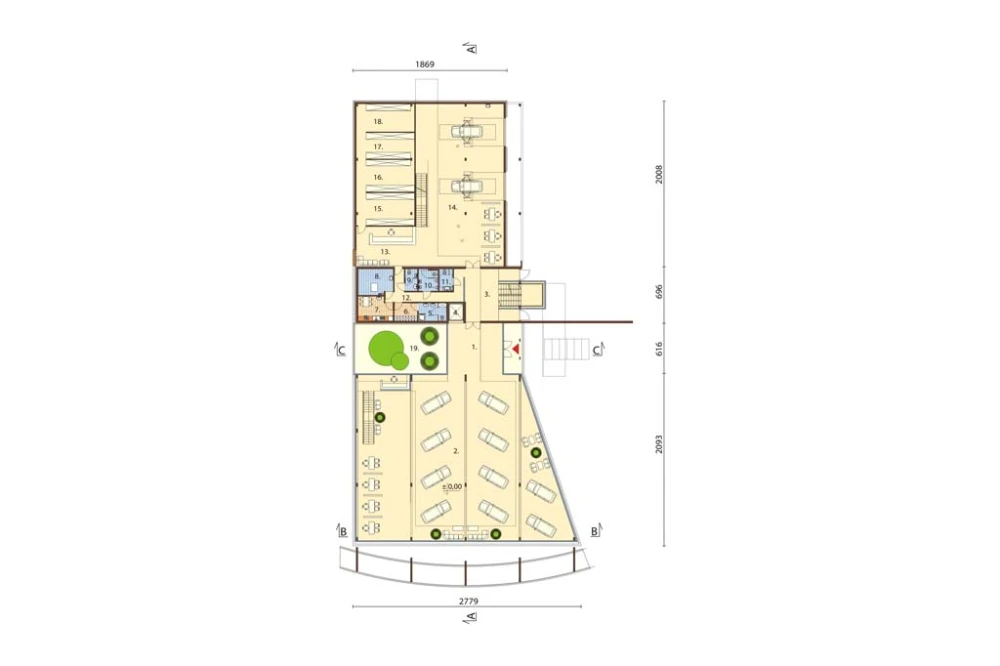 Projekt salonu samochodowego K-63, piętrowy, bez podpiwniczenia, bez garażu - rzut parteru