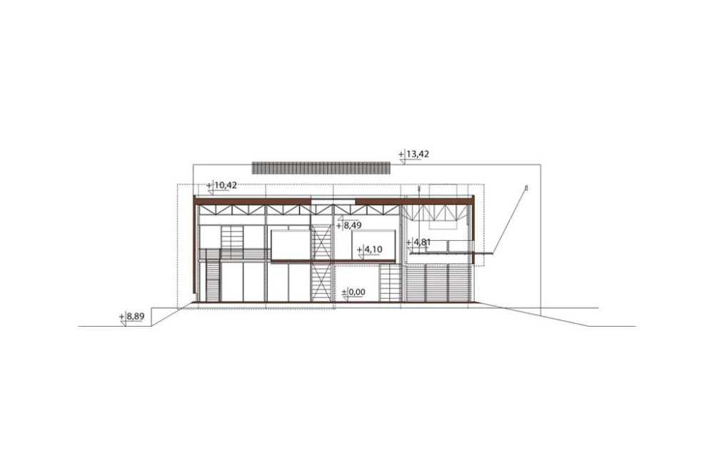 Projekt salonu samochodowego K-63, piętrowy, bez podpiwniczenia, bez garażu - przekrój B-B