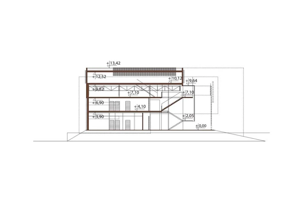 Projekt salonu samochodowego K-63, piętrowy, bez podpiwniczenia, bez garażu - przekrój C-C