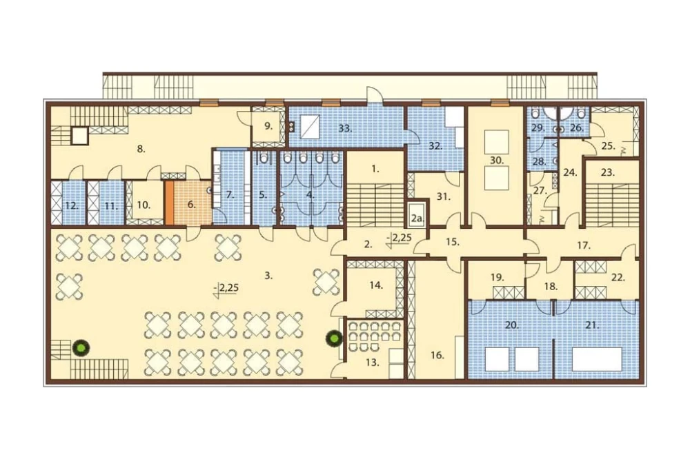 Projekt hotelu LK-74, dwupiętrowy, podpiwniczony, bez garażu - rzut piwnicy