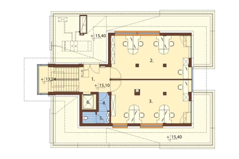 Projekt biurowca K-75, czteropiętrowy, bez podpiwniczenia, bez garażu - rzut czwartego piętra