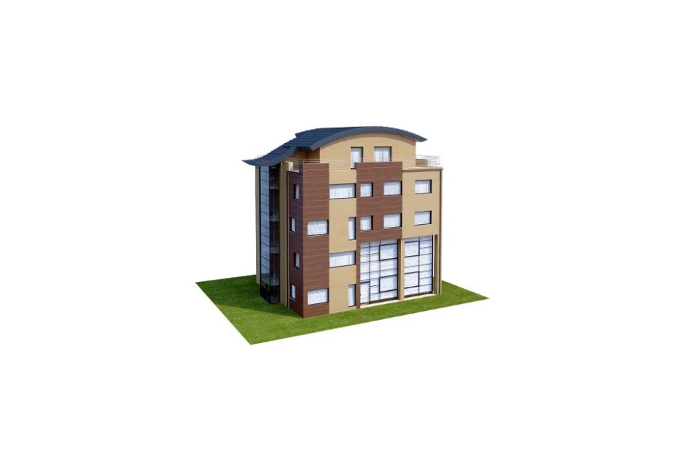 Projekt biurowca K-75, czteropiętrowy, bez podpiwniczenia, bez garażu - model