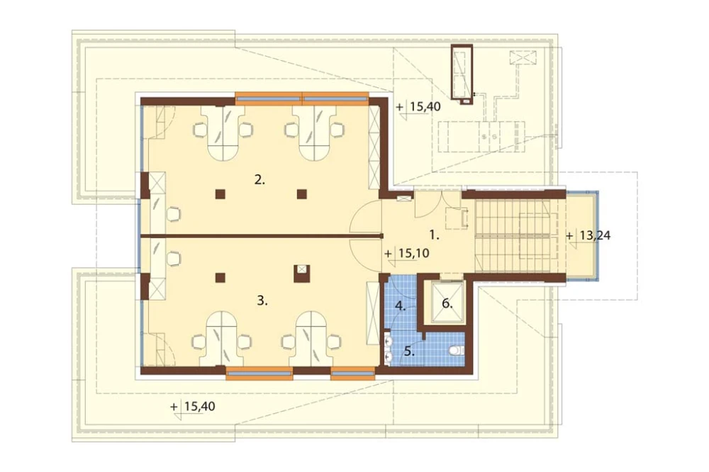 Projekt biurowca LK-75, czteropiętrowy, bez podpiwniczenia, bez garażu - rzut czwartego piętra