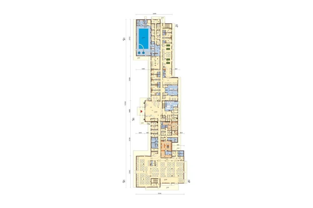 Projekt hotelu K-81, niepodpiwniczony, trzykondygnacyjny, ze strychem -  rzut parteru