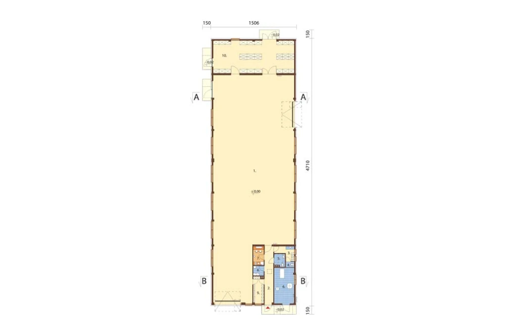 Projekt hali magazynowej K-94, jednokondygnacyjny, parterowy, bez podpiwniczenia - rzut parteru